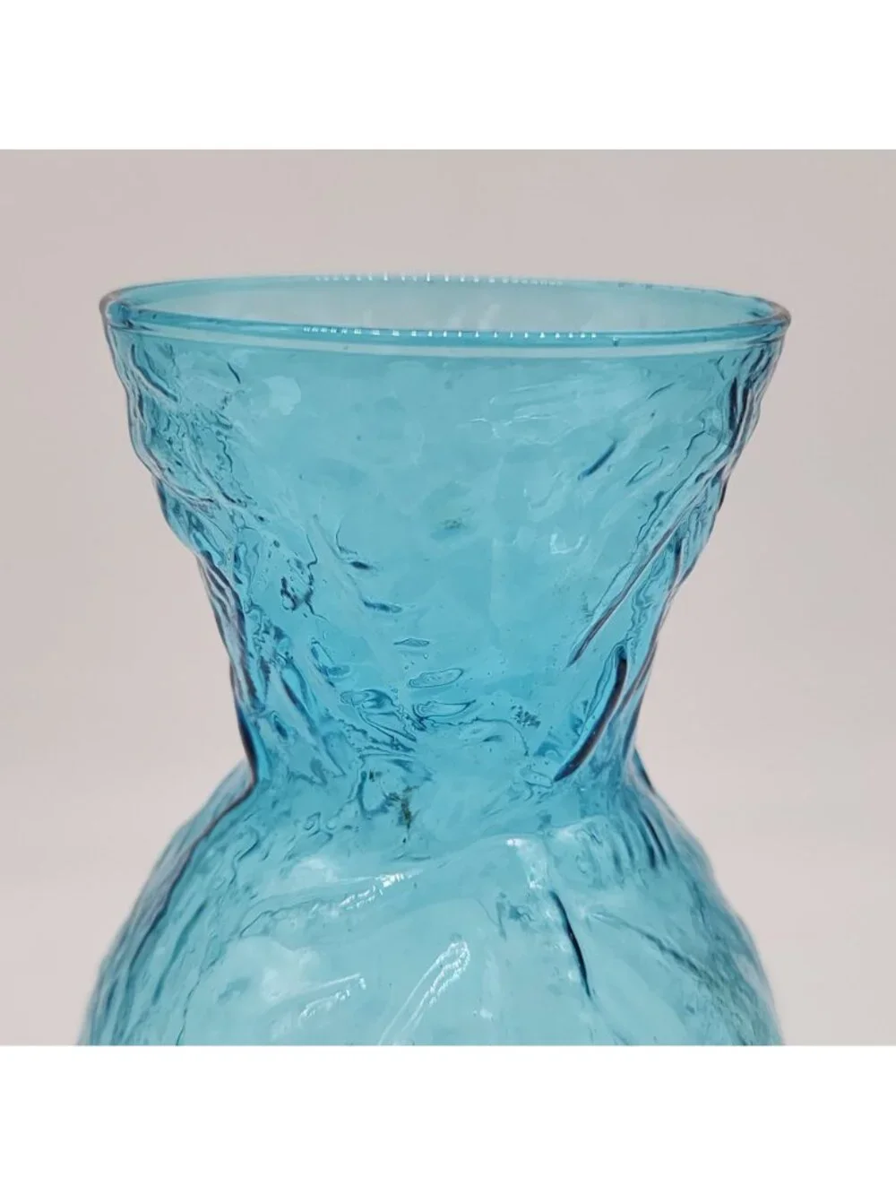 Blue Textured Glass Vase With Leaf Design 8-3/4